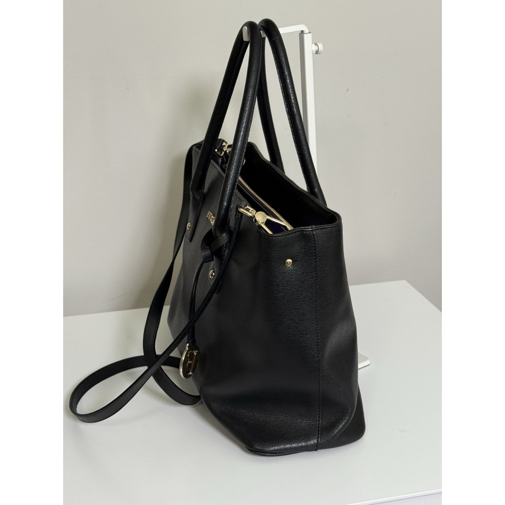 Furla Black Saffiano Leather Top Handle Tote Bag with Crossbody Shoulder Strap - Picture 5 of 12